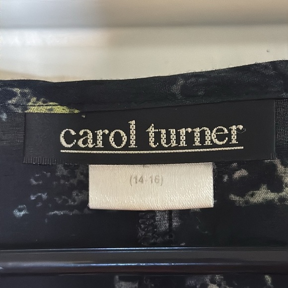 Vintage 90s Carol Turner Tunic SharkTooth USA Blk Purple Grn 3/4 Sleeve Size L - Picture 2 of 6